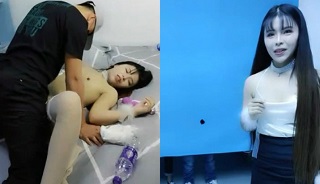 性感妹子玩“以屌识人”的游戏,接着就给推倒在床上啪啪,还帮大家口了一轮